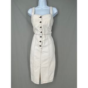 Zara Dress Womens Small Cream Midi Denim Beige Stretch Button Minimalist Western